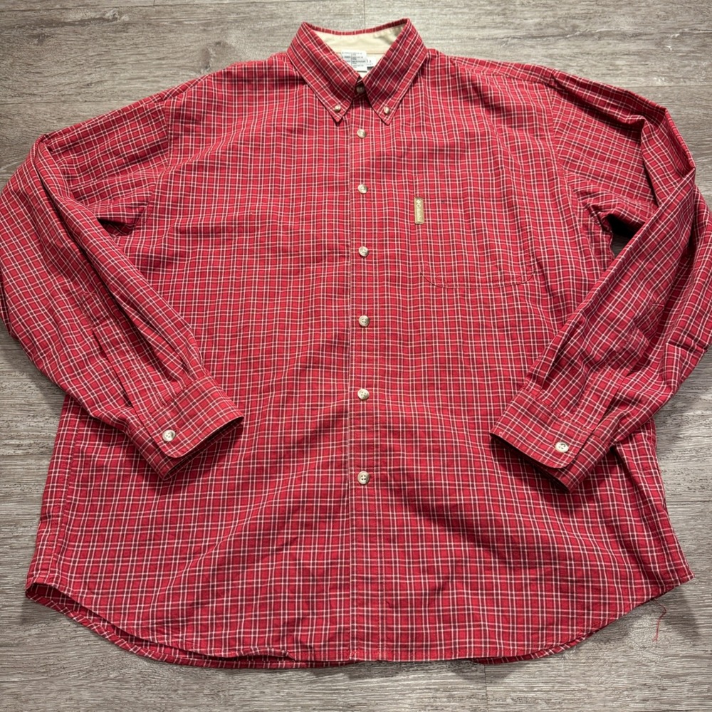 Vintage Columbia Shirt Mens L Red Plaid 100% Cotton Workwear Outdoor Heritage